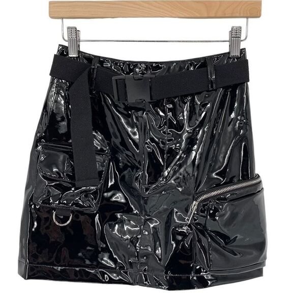I.AM.GIA‎ Edam Skirt Vegan Leather Belted Zipped Storage Pocket Edgy Small Black - Picture 8 of 12